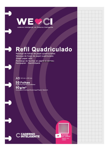 Refil Bloco Folhas Quadriculado P/ Caderno Inteligente A5 