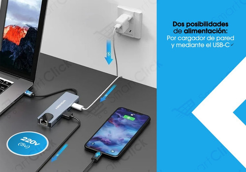 Imagen 5 de 10 de Adaptador Usb C Macbook Pro Air Hub Hdmi 4k Lan Rj45 5 En 1