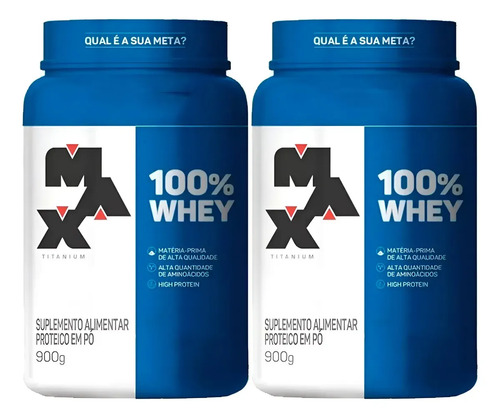Kit 2x Whey 100% Concentrado - Pote 900g - Max Titanium Sabor Baunilha