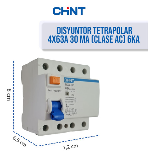 Disyuntor Diferencial Tetrapolar 4x63a 30 Ma Chint