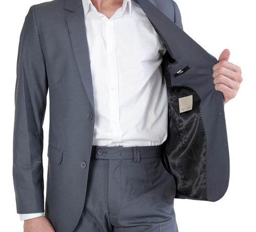 Imagem 2 de 5 de Terno Masculino Alfaiataria Poliviscose Cinza