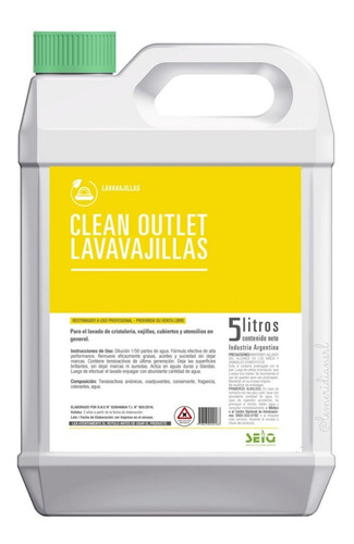 Detergente Lavavajilla Clean Outlet Bidón X 5 Lts