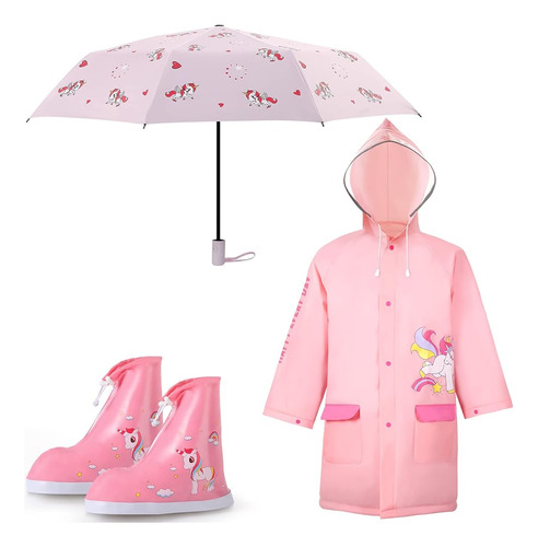 Zhanmai 3 Pcs Girls Sun And Rain Paraguas E Impermeable, Los