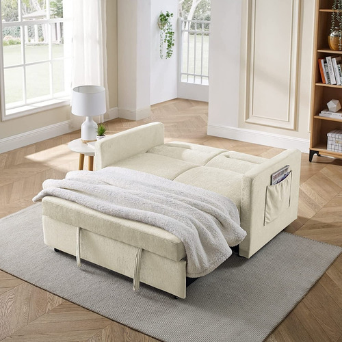 Sofa Cama Extraible 3 En 1 Terciopelo Color Beige Gynsseh