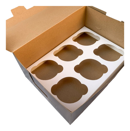 Caja Porta 6 Cupcakes/muffins- Negra Sin Visor -pack X 30 U