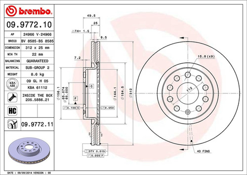 Disco Brembo Audi Q3 2.0 Tfsi 2016 A 2017 Delan Pza