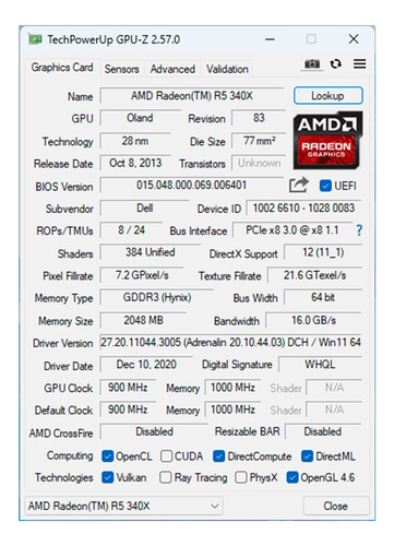 Tarjeta Gráfica 2gb Gddr3 Amd R5 340x Raedeon (Usado)