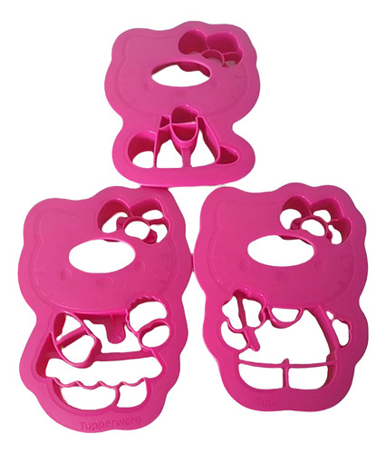 Kit Forma Biscoito Hello Kitty Tupperware 3 Peças Diferentes Rosa