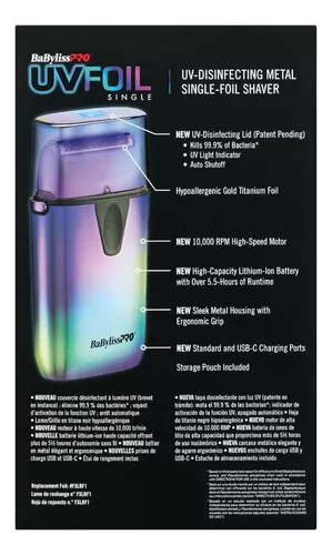 Afeitadora de hoja metálica con luz UV desinfectante UVFOIL​​​​​​​ de  BaBylissPRO®, en iridiscente (edición limitada)