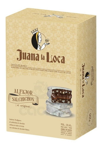 Imagen 1 de 8 de Alfajor Juana La Loca Salchichón Chocolate Blanco Caja 10 92