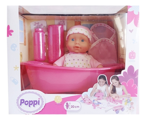 Bebote Poppi Con Bañadera Y Accesorios Bebe Muñeca