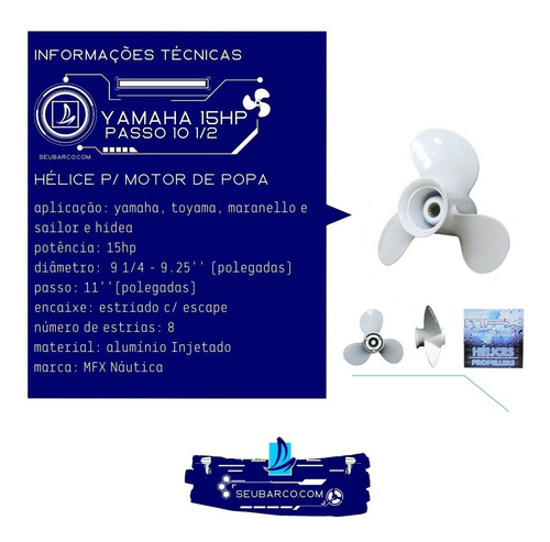 Imagem 6 de 10 de Hélice Para Motor De Popa Yamaha 15 Hp 9 1/4 X 11