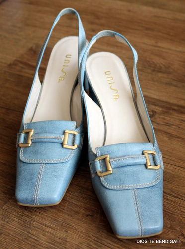 Unisa Zapatos Cuero Azul Frances Super Elegantes Sobrios 36