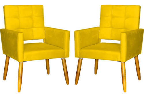 Kit 2 Cadeiras Manicure Escritório Poltronas Recepção Cores Cor Amarelo Desenho do tecido SUEDE LISO