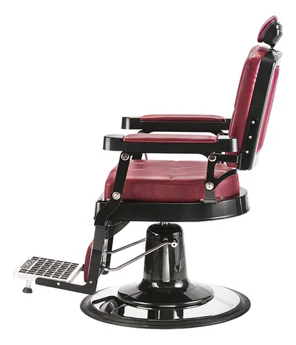 Silla de barbería Dompel Harley con respaldo reclinable con base redonda color rojo turim
