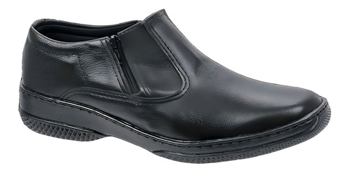 Sapato Social Preto Com Ziper Couro Confortável Macio Leve