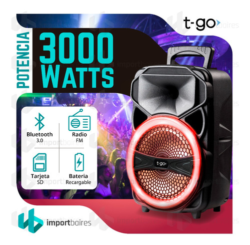 Parlante T-go Palermo Portatil Bluetooth 8 Radio Fm 3000wts