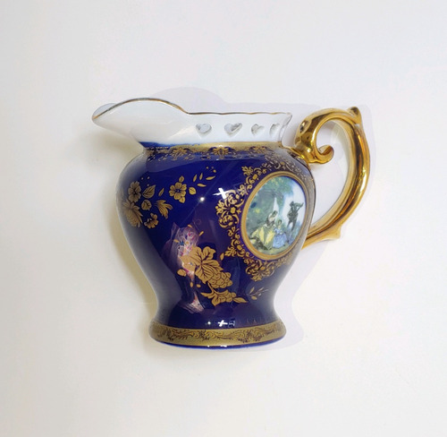 Jarrón De Porcelana Vintage Estilo Limoges Azul Dorado Home