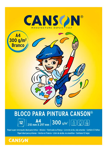 Bloco De Pintura A4 Canson 12 Folhas 300g