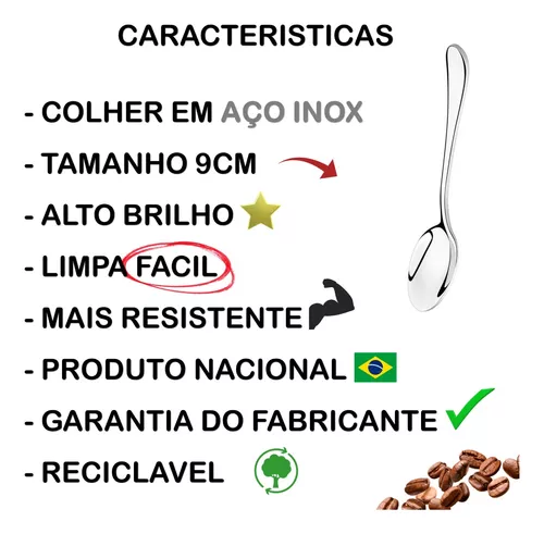 Kit 12 Colheres Café Chá Sopa Utensílio Aço Inox Servir Simples