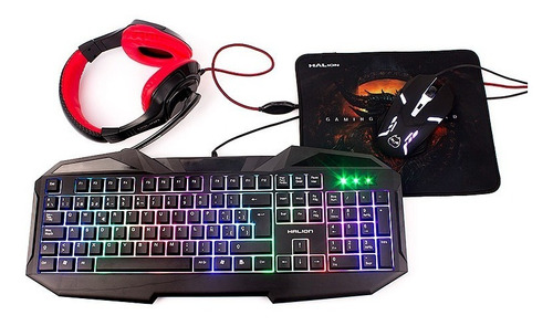 Kit Gamer Halion 4 En 1 Hunter Teclado, Mouse, Audífono,pad 