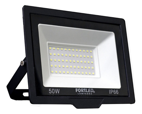 Refletor Slim 50w Luz Amarela 3000k Fortled Carcaça Preto Luz Branco-quente