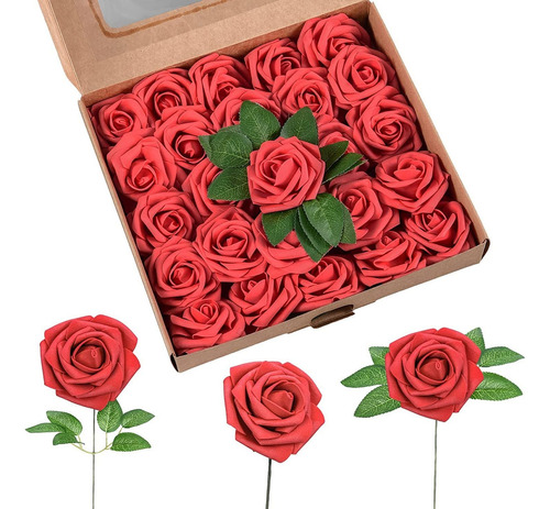 Paquete De 25 Flores Artificiales, Rosas Falsas For Fiesta