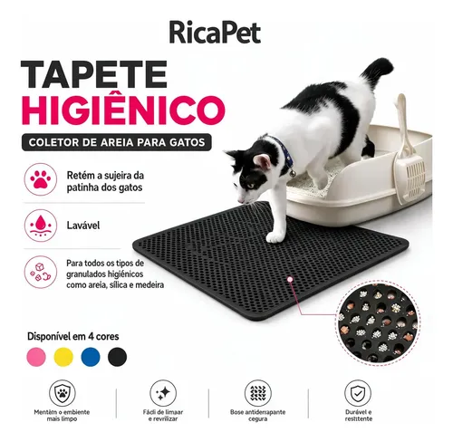 Tapete Higiênico Gato Coletor Caixa De Areia Preto Tam G