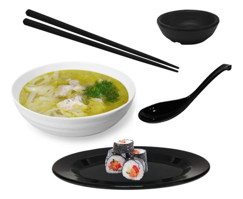 Kit Para Sopa Japonesa Com Tigela 800 Ml + Prato 25cm+colher