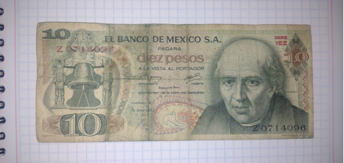 Billete Antuguo De 10 Pesos Miguel Hidalgo 1977