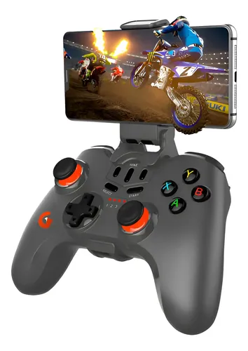 Controle Gamer Bluet. Illusion Light Joystick/gamepad Geonav Cinza Com Detalhes Em Laranja