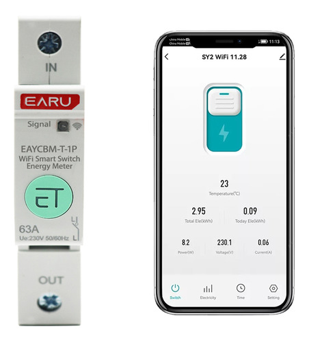 Disjuntor Inteligente Tuya Wifi C/ Medição 10-63a Ajustável