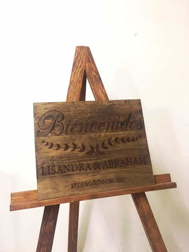 Letrero 30x70cm En Madera Con Grabado En Pirografía 