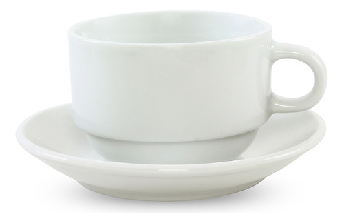 Taza De Te 230ml Apilable Con Plato Porcelana Blanca X6