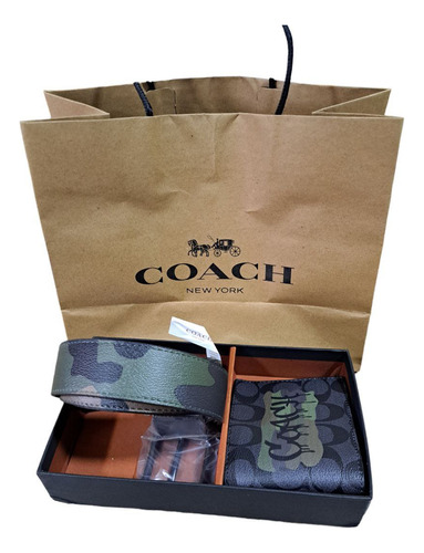 Kit Cartera + Cinturon Coach Original Camuflaje Militar Q35h