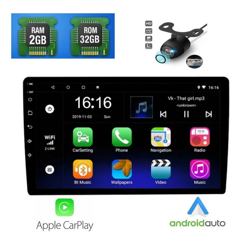 Radio Multimedia Android 10 2gb Ram Carplay Am Fm Gps Bt 