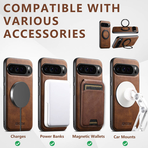 Funda De Teléfono Inalámbrica Magnética Multifuncional De Piel Auténtica A Prueba De Golpes Para La Serie Google Pixel