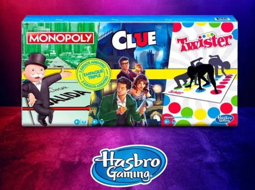 Juego De Mesa Hasbro 3 En 1monopoly, Twister Y Clue