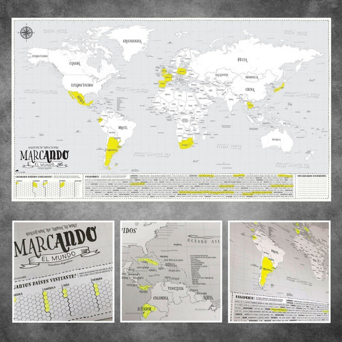 Imagen 1 de 3 de Mapa Marcando El Mundo, Lámina Para Resaltar Tus Viajes