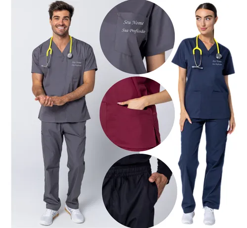 comprar Pijama Cirúrgico Conjunto Privativo Scrubs Bordado Gratis