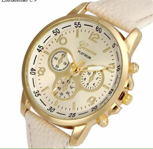 Relogio Geneva Feminino Dourado, Pulseira De Couro, Barato