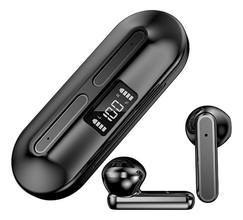 Auriculares inalámbricos Bluetooth Binaura con pantalla digital de color negro