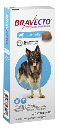 Pastilla antiparasitario para garrapata MSD Bravecto Comprimido mastigável Bravecto comprimido para perro de 20kg a 40kg