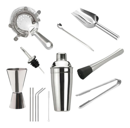 Set Kit Bartender Barman Completo Coctelera Trago Acero Inox