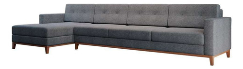 Sofá 4 Lugares Living Com Chaise Esquerdo Pés E Base Em M... Cor Cinza