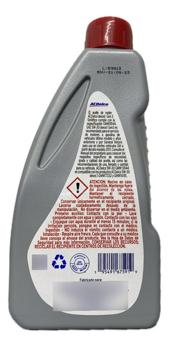 Aceite Multigrado Ac Delco 5w30 Sintetico 5 Litros