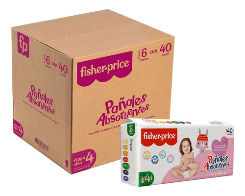 Fisher Price - Pack 240 Pañales Para Bebé (etapa 4) Niña Grande (g) Niñas