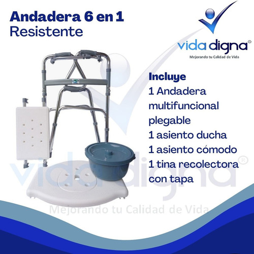 Andadera Ortopedica Multifuncional 6 En 1 Comodo Silla Ducha