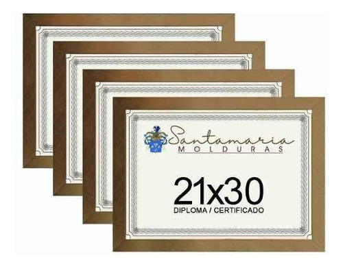 Kit 4 Molduras Porta Diploma Certificado A4 21x30 Dourado Cor Dourado-escuro Liso