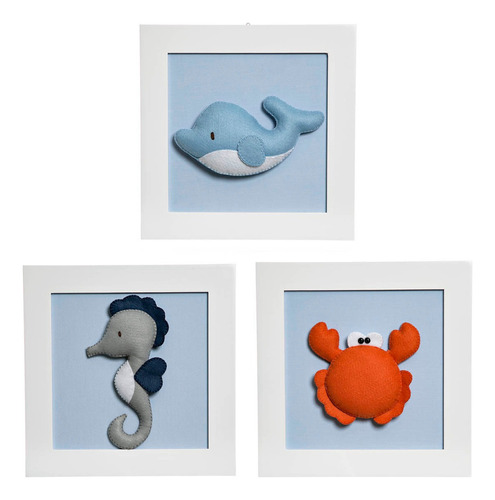 Trio De Quadros Mar Quarto Bebê Infantil Menina Menino